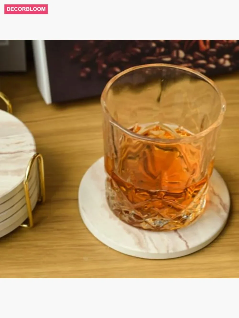 6 Round Ceramic Coasters with Holder - Absorbent Set for Home Bar 4 Inches